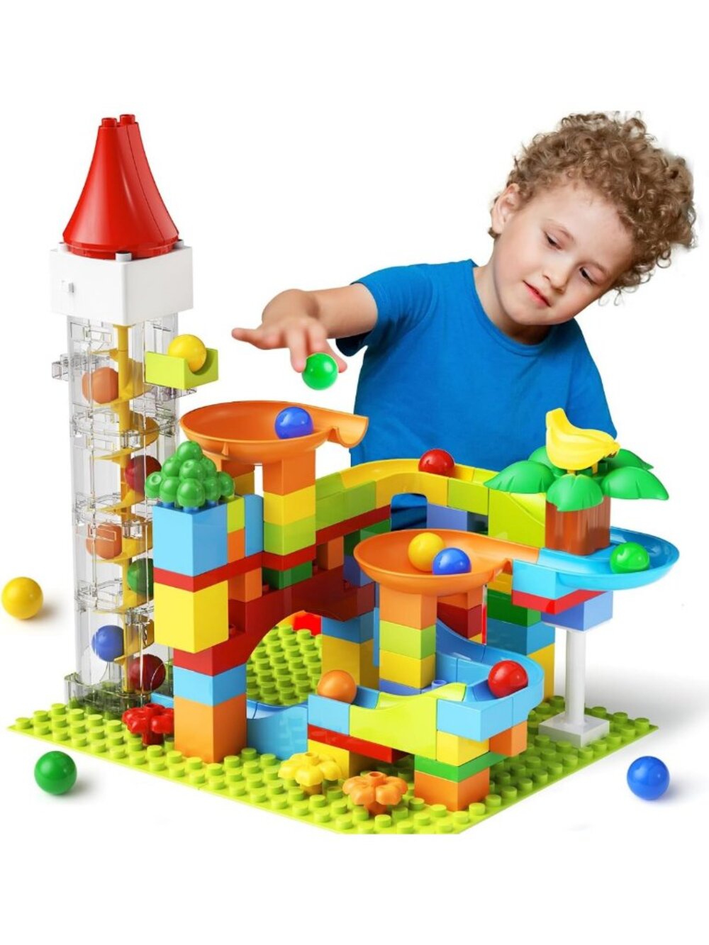 90-PCS Marble Run Building Blocks Set with Motorized Elevator - Fun STEM Toy